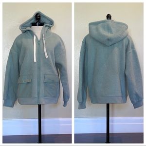 Madewell (Re)sourced Fleece Hooded Zip Jacket Light Sage Green Size Medium